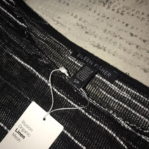 EILEEN FISHER BLACK ILLUSION ORGANIC LINEN MESH BATEAU NECK TOP Sz  S/P $218 NWT - Picture 7 of 9